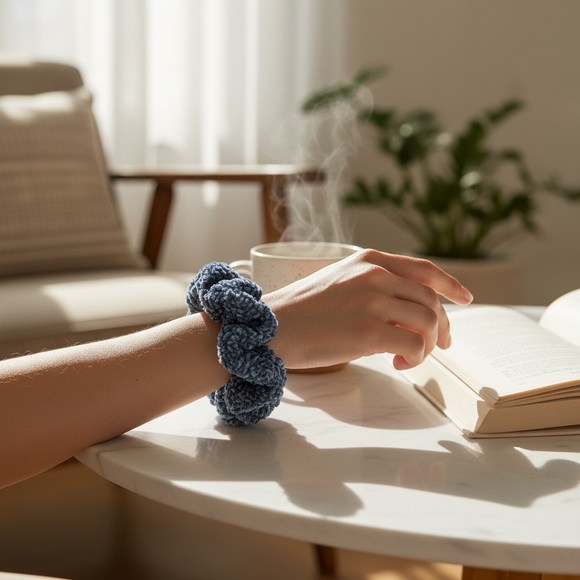 Chic Blue & White Hair Scrunchie - Picture 4 of 6